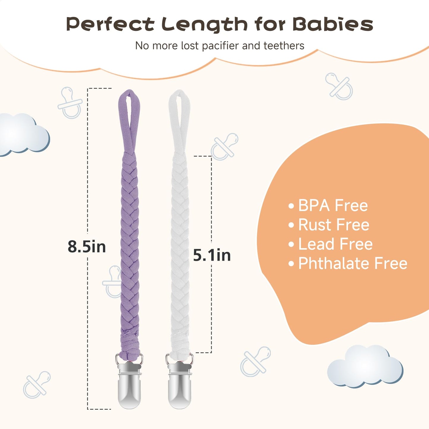 Pokipaw Pacifier Clip For Boys And Girls 6 Pack Baby Pacifier Holder Leash 100% Handmade Braided Fits All Pacifiers & Teething T