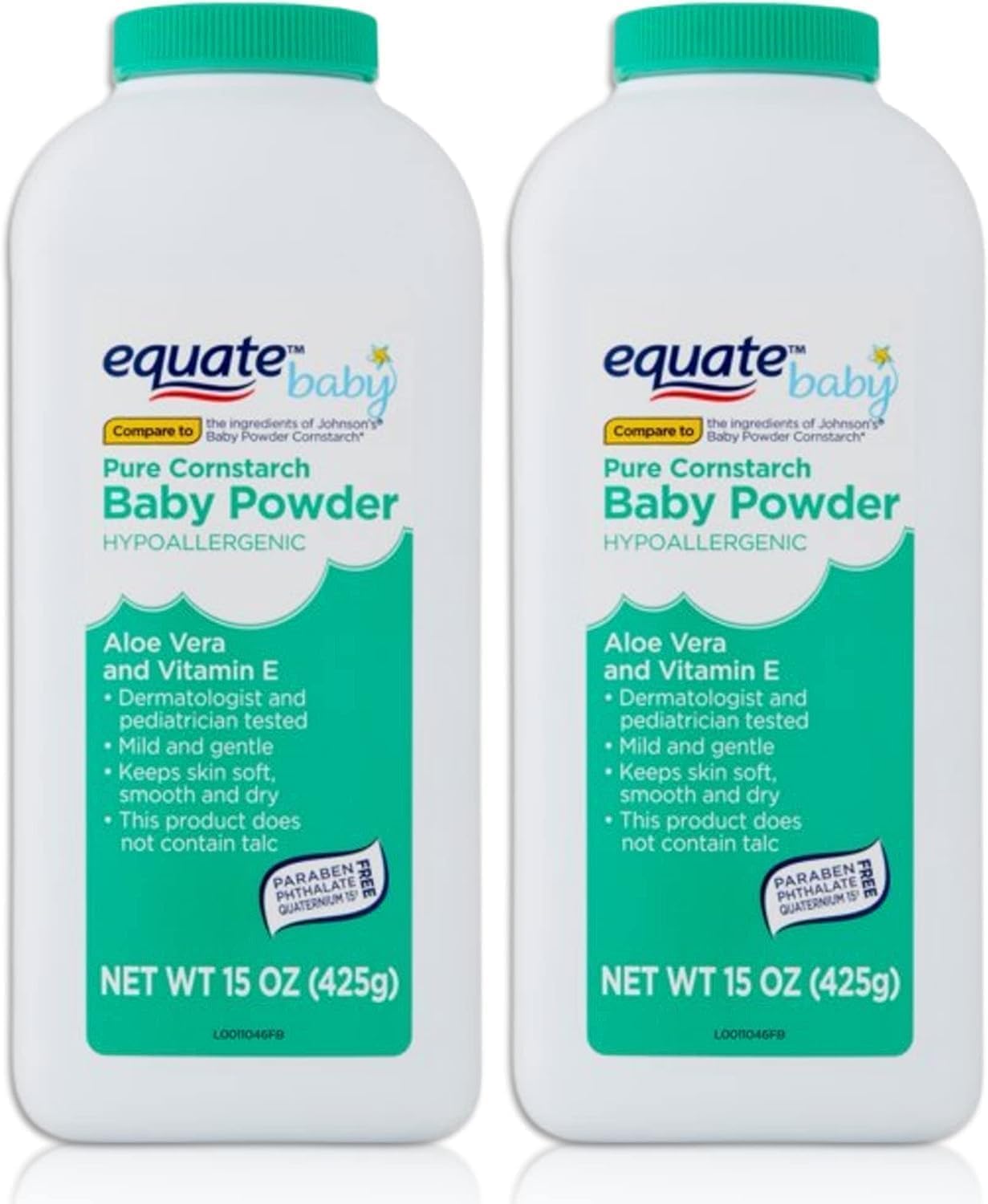 Equate Aloe And Vitamin E Pure Cornstarch Baby Powder (2 Pack - 15 Oz)