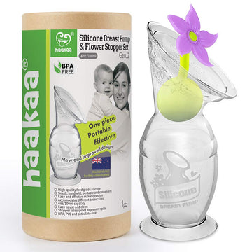 Haakaa Manual Breast Pump With Suction Bottom And Purple Stopper (4Oz/100Ml)
