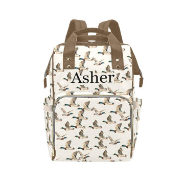 Custom Diaper Bag with Name Personalized Mallard Travel Backpack for Holiday Travel Customized Nappy Changing Bag with Pockets f