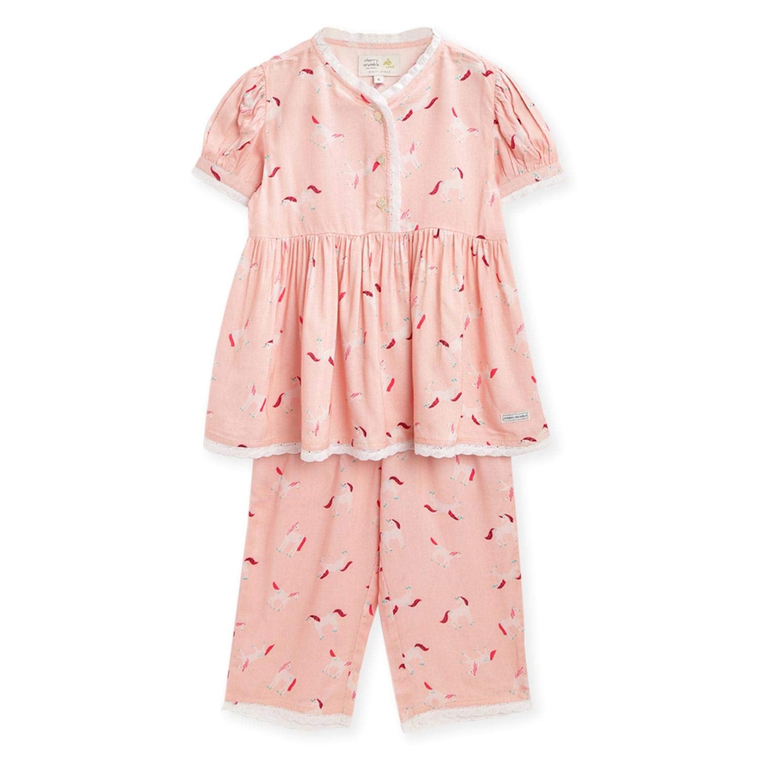 Cherry Crumble Girls Unicorn Print Top and Pyjama Regular Nightsuit (WsGnsuitZ5307_Peach_1824 Months)