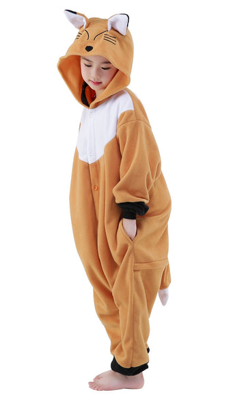 Canasour Fox Onesie Kids Halloween Cosplay Costume Girls One Piece Pjs Anime Unisex Hoodie Pajamas Brown For 4T Boys Party Pyjam