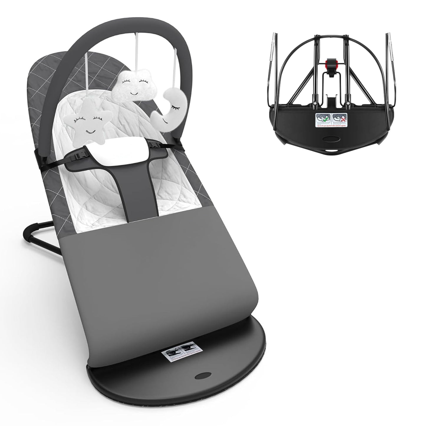 HOUSEHOLD WORLD Portable Baby Bouncer Seat for Babies 0-18 Months, 100% Cotton Fabrics, Adjustable Multi Position Baby Bouncer S