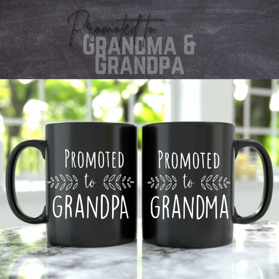 Pregnancy Announcement For Grandparents Black Coffee Mugs - Grandma To Be & Grandpa To Be 11 Oz Mugs - Great Pregnancy Reveal Id