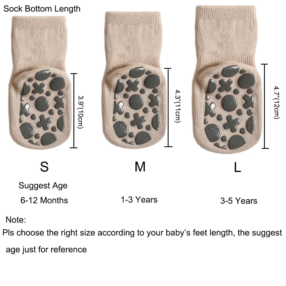 Exegawe Toddler Non Slip Socks, Cute Baby Socks With Grips Crew Socks 5 Pairs(C-5 Mix Colors,M)