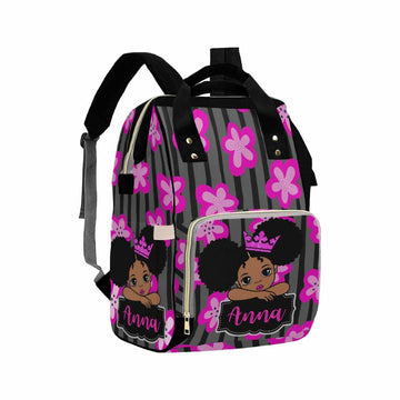 Artsadd Personalized Large Capacity Diaper Bags, Princess Crown Stripes Daypack Baby Backpack Custom Name Backpack Casual Daypac