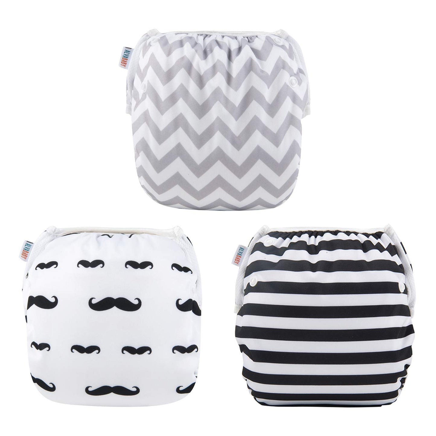 Alvababy Baby Large Swim Diapers 3Pcs One Size Reuseable Washable & Adjustable For Swimming Lesson & Baby Boy Girl 3Zswy01