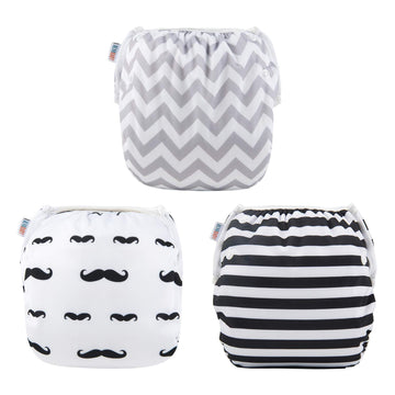 Alvababy Baby Large Swim Diapers 3Pcs One Size Reuseable Washable & Adjustable For Swimming Lesson & Baby Boy Girl 3Zswy01