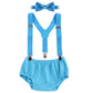 Baby Boys Cake Smash Clothes Diaper Suspenders Pants Bow Tie 3Pcs Set First 1St 2Nd Birthday Outfit For Photo Prop Party Blue 3-