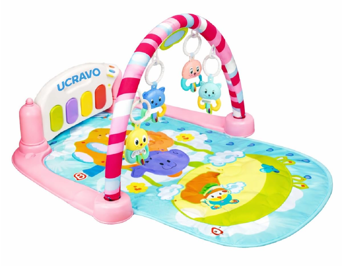 Ucravo Play Gym Mat For Babies, 5In1 Indian Musical Keyboard Mat Piano Mat, Portable Baby Playing Mat For New Born With 5 Hang