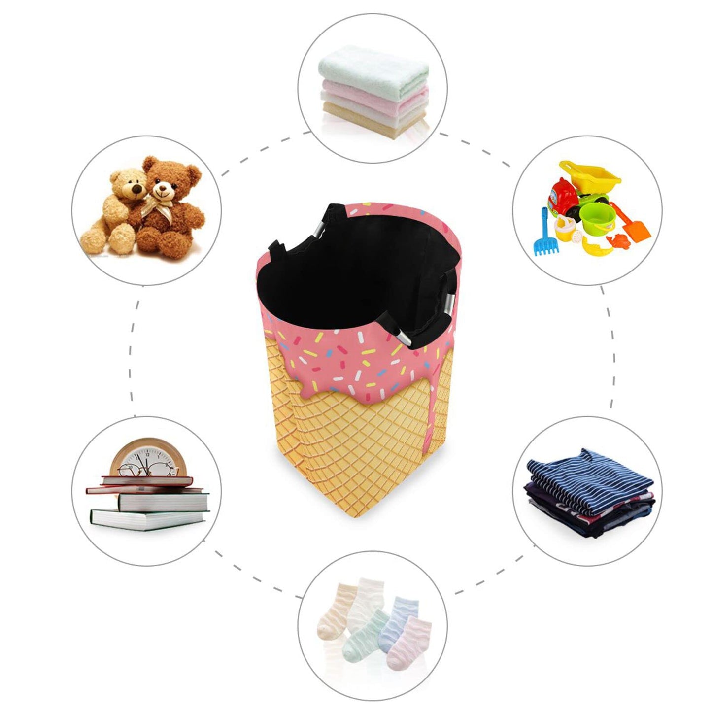 Jumbear Ice Cream Cone Laundry Basket Collapsible Large Clothes Hamper Nursery Storage Bin With Handle For Bedroom, Bathroom, Do