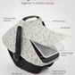 Blissful Diary Baby Car Seat Cover, Extra Large Mesh Window, Breathable Muslin Cotton, Infant Windproof Canopy - Botanical Leaf