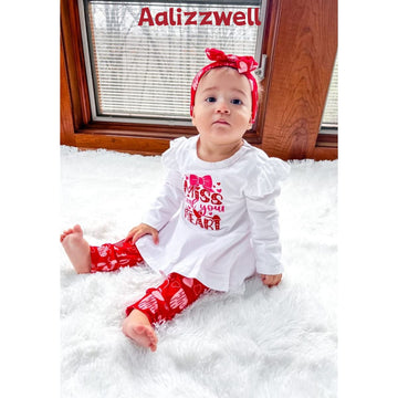 Aalizzwell 6-12 Months Baby Girl Valentines Day Clothes Infant Girls First Valentines Day Outfit My Tunic Clothing Set Heart Whi