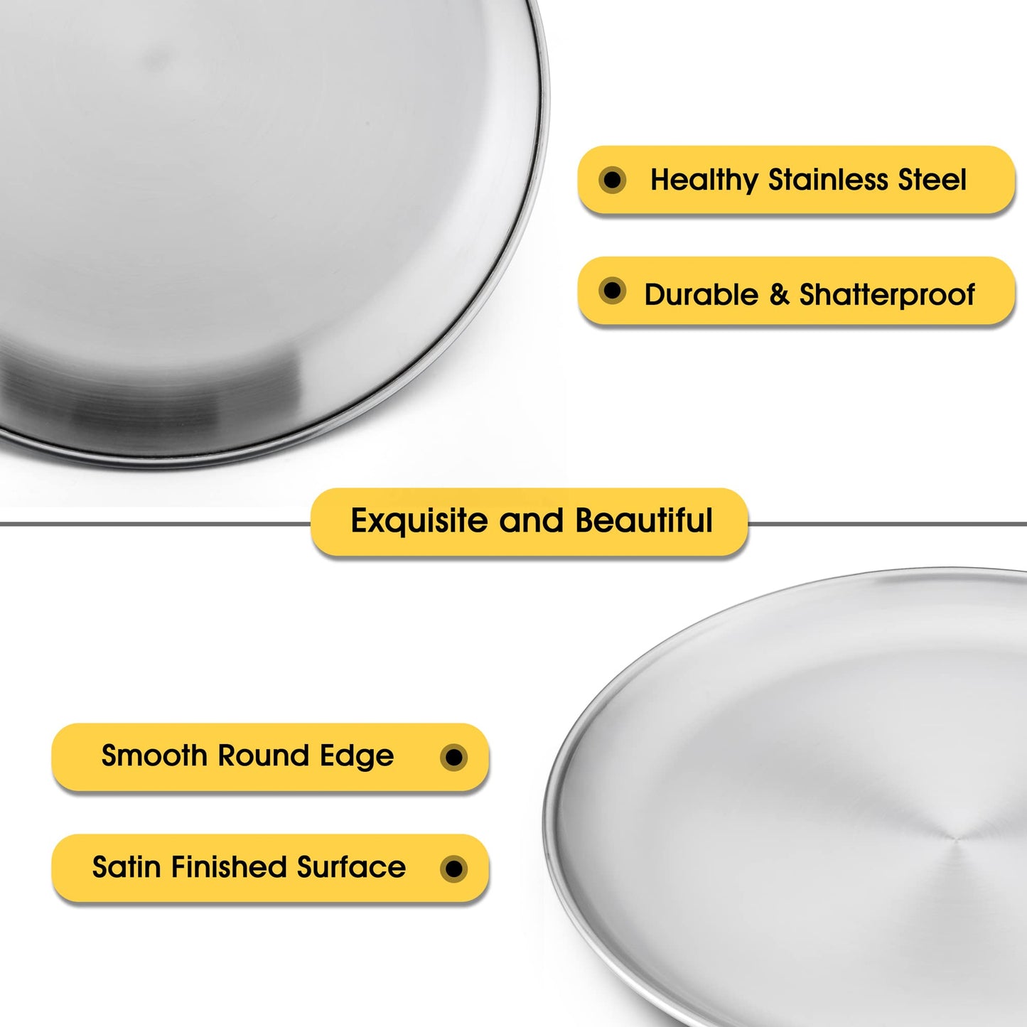 Lianyu 6-Piece Kids 18/8 Stainless Steel Plates, 8 Inch Toddler Metal Round Dinner Plates, Kids Children Dishes For Serving Outd