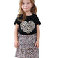 Akyzic Girls Summer Outfit Two Piece Clothing Set Heart Print Shirt Cheetah Print Layered Back To School Skirt Sets 6 Years