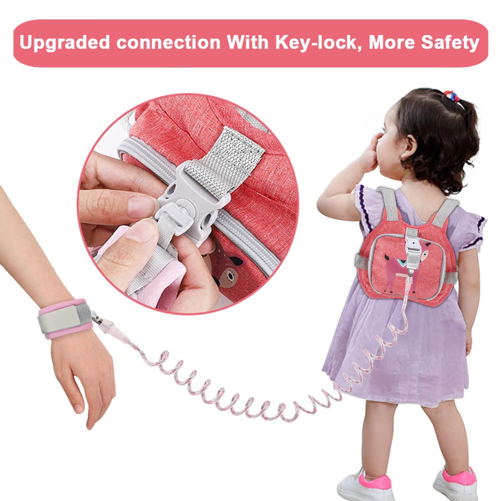 Toddler Harness Leash + Anti Lost Wrist Link, Accmor Kids Harnesses Children Leashes For Girls, Cute Deer Baby Walking Holder An