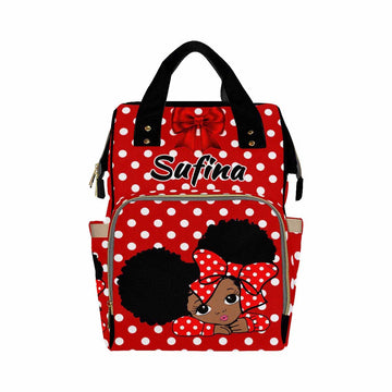 Artsadd Customized Diaper Backpack With Thermal Pockets, Red Bow Tie Dots Travel Back Pack Nappy Bag Personalized Baby Bags With