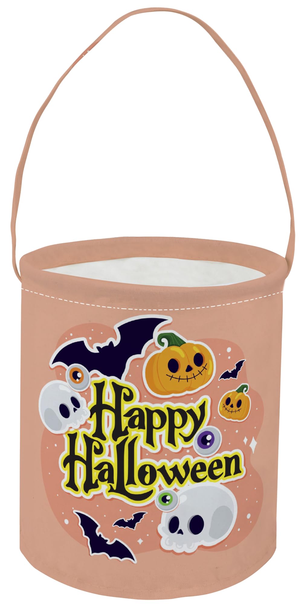 HKEC Canvas Cute Bucket with Handles,Small Stoarge Bucket,Candy Bag,Gift Baskets,Room Decor(Pink Halloween)