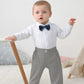 Disaur Christening Outfits For Boys Long Sleeve Infant White Shirt Gray Vest Pants Bow Tie Newborn Suit For Baby Boy 3 6 Months