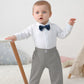 Disaur Baby Boy Suit Long Sleeve Infant White Shirt Gray Vest Pants Bow Tie Baby Boy Thanksgiving Outfit 9 12 Months 1T