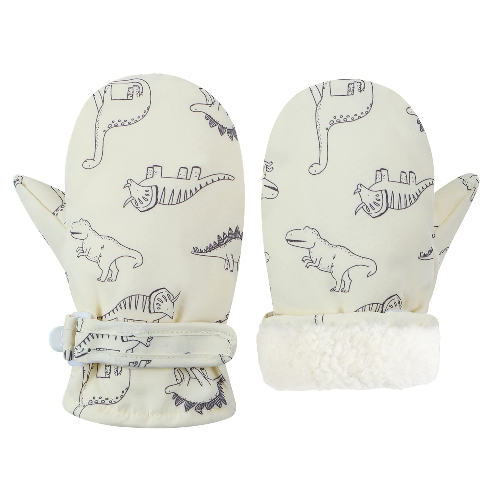 Fynnsure Toddler Mittens Lined Fleece Snow Gloves For Boys Girls Kids Winter Ski Gloves Baby Mittens Ivory White 4-6 Years