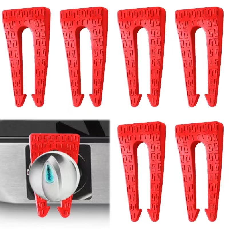 Gas Stove Knob Locks, Silicone Oven Knob Locks For Baby And Pets Safety (6 Pack, Red)