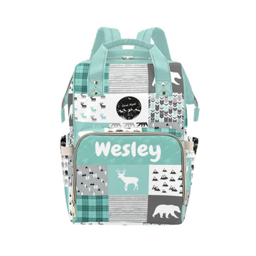 Noverbibi Personalized Woodland Deer Bear Diaper Bag with Name - Custom Baby Bag, Nursing Tote Backpack for Mom, Custom Name Mom