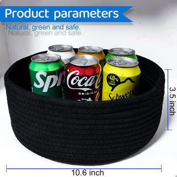 Hispqser Large Black Woven Basket, Round Cotton Rope Basket With Handle Empty Gift Basket To Fill Decorative For Toys Hamper Nur