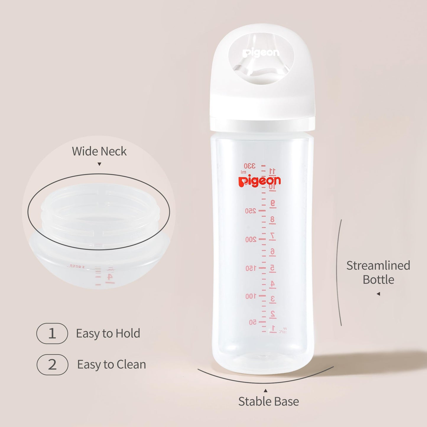 Pigeon Pp Nursing Bottle Wide Neck, Anti-Colic, Streamlined Body, Natural Feel, Easy To Clean, 11.2 Oz (Pack Of 3), Includes 3Pc