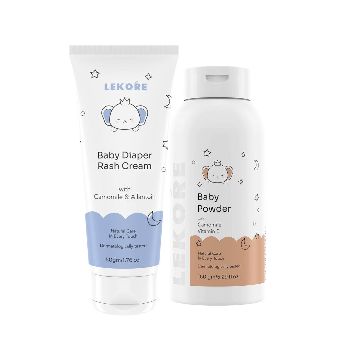 Lekore Baby Powder(150 Gm) & Diaper Rash Cream(50 Gm) | Gentle Skin Care Combo | With Corn Starch, Zinc Oxide, Aloe Vera & Chamo