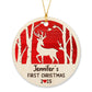 Personalized Babys First Christmas Ornament, Customized Reindeer Babys 1st Year Ornaments with Babys Name, Reindeer Babies Fir