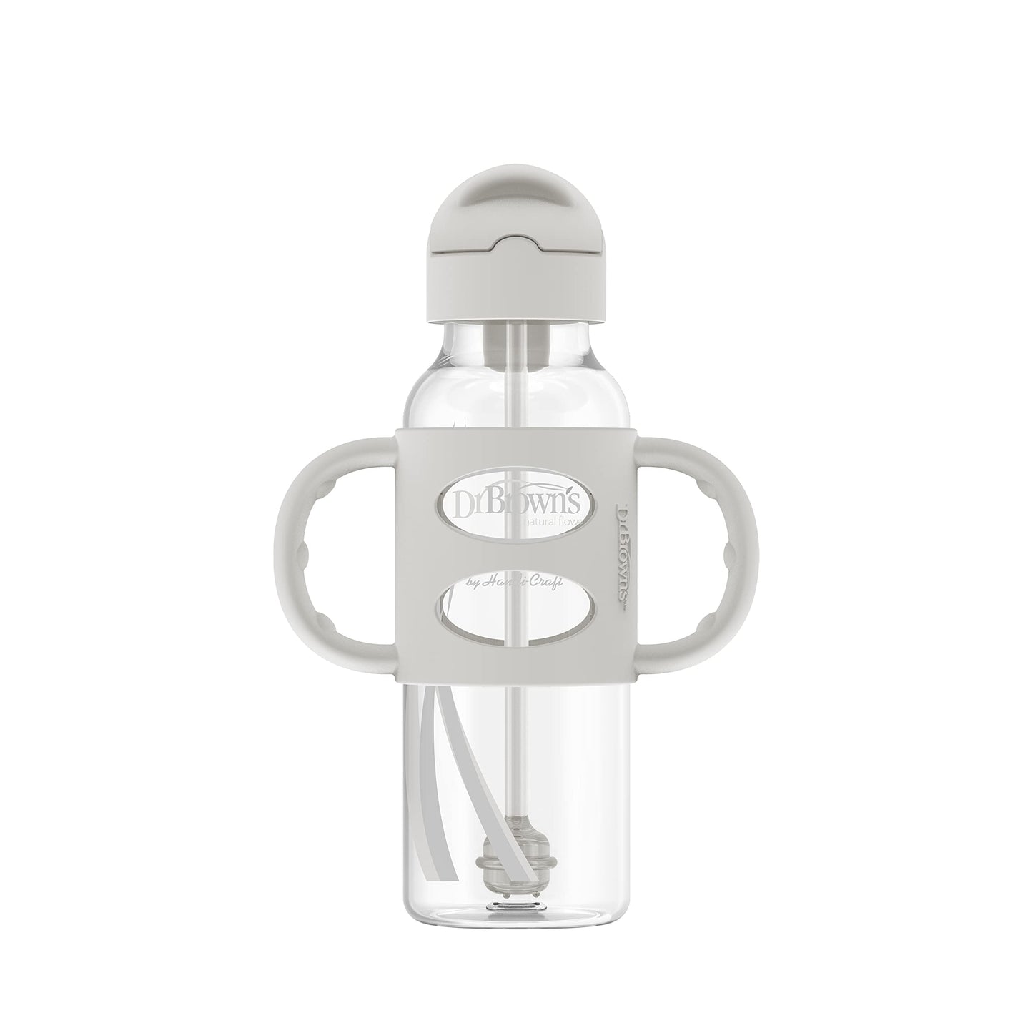 Dr. Brown'S Milestones Narrow Sippy Straw Bottle With 100% Silicone Handles, 8Oz/250Ml, Gray, 1 Pack, 6M+