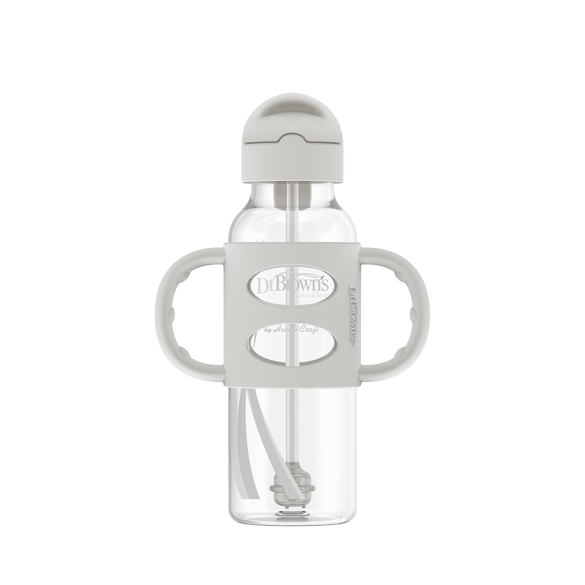 Dr. Brown'S Milestones Narrow Sippy Straw Bottle With 100% Silicone Handles, 8Oz/250Ml, Gray, 1 Pack, 6M+