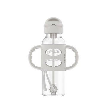 Dr. Brown'S Milestones Narrow Sippy Straw Bottle With 100% Silicone Handles, 8Oz/250Ml, Gray, 1 Pack, 6M+