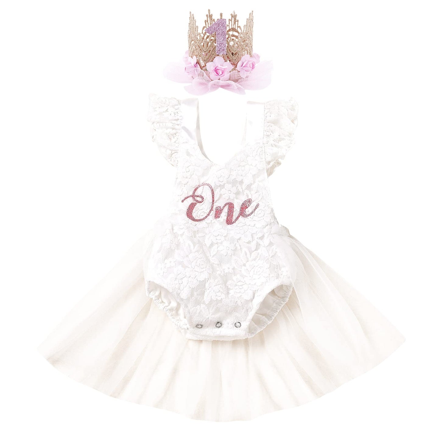Onderful 1st Birthday Girl Outfit Cake Smash Boho Rainbow First Birthday Dresses Princess Floral Party Supply Lace Romper Mini T