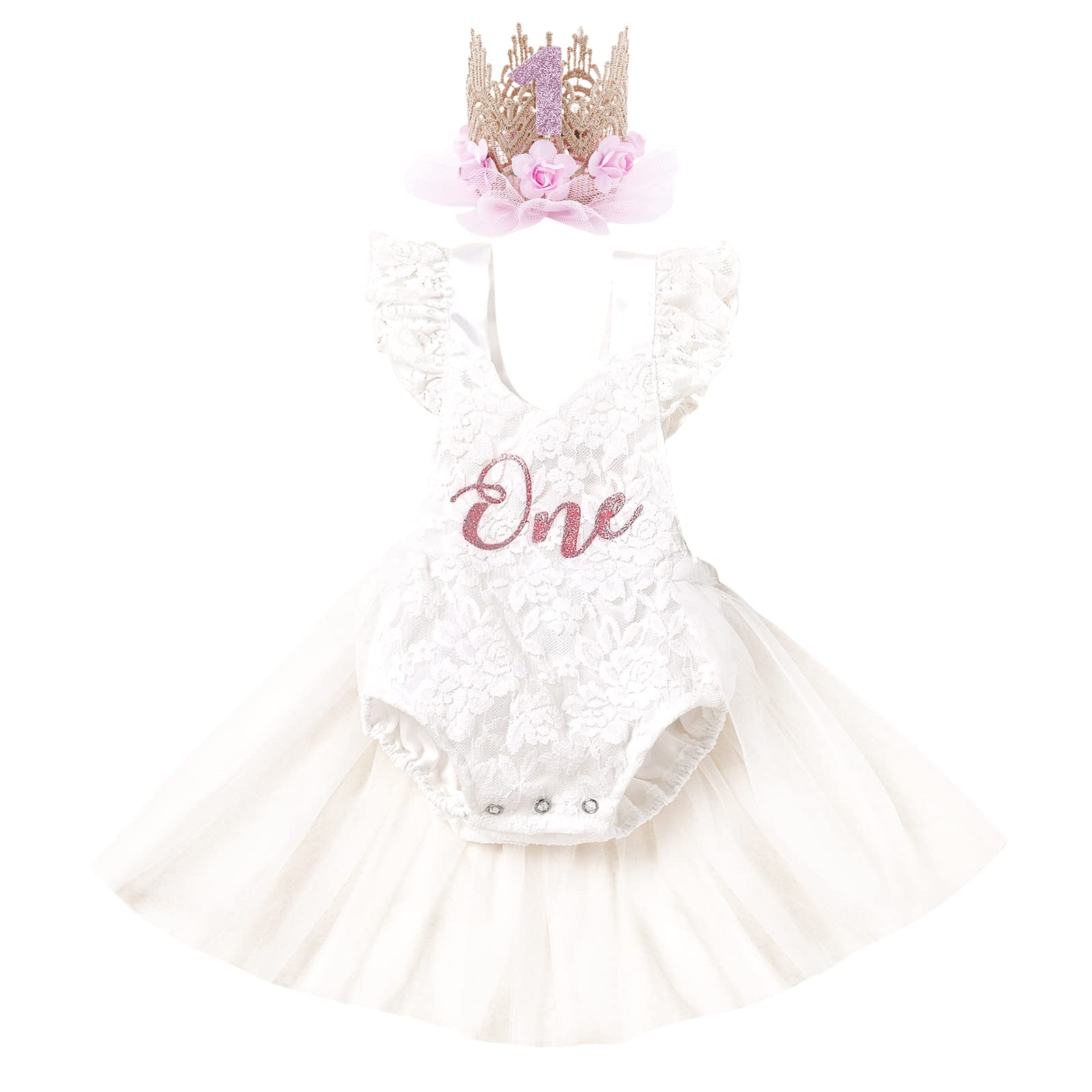 Onderful 1st Birthday Girl Outfit Cake Smash Boho Rainbow First Birthday Dresses Princess Floral Party Supply Lace Romper Mini T