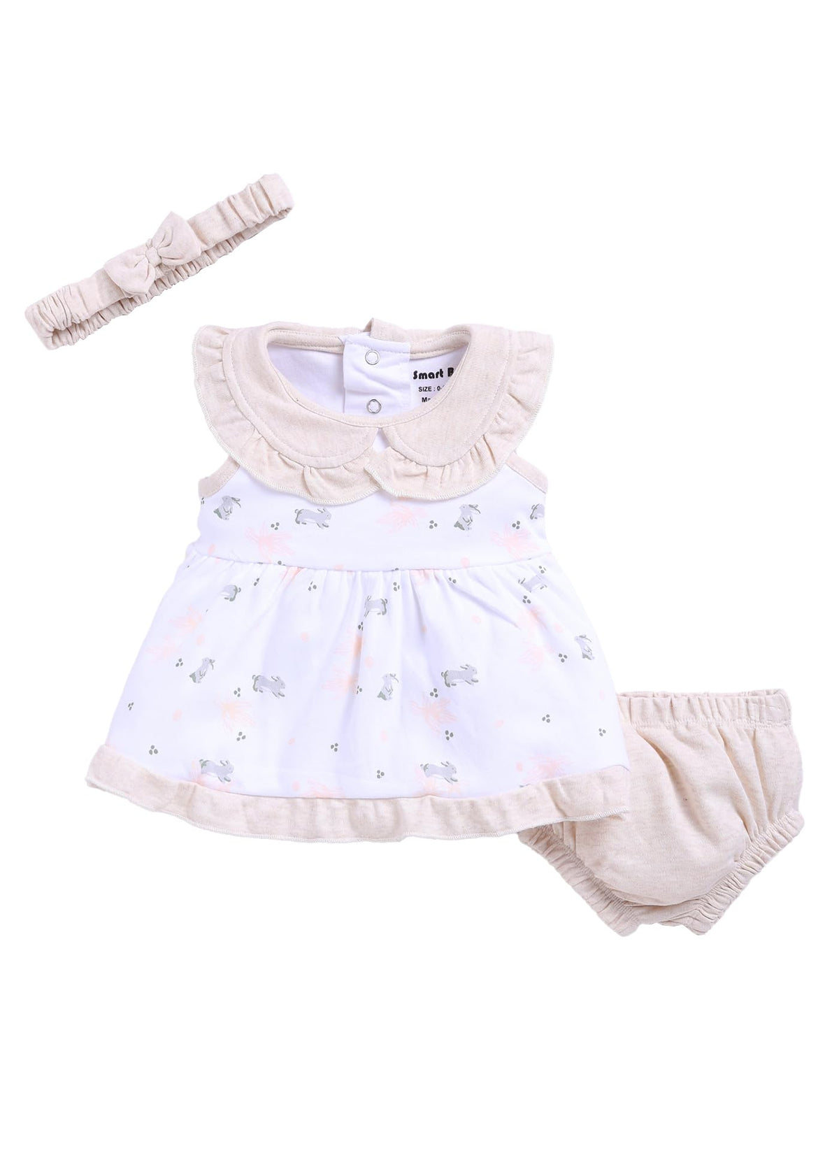 Smart Baby Cotton Frock Set For Baby Girl  Stylish Soft Dress Rabbit Print & Frill Collar | Pack Of 1 (In, Age, 3 Months, 6 Mon