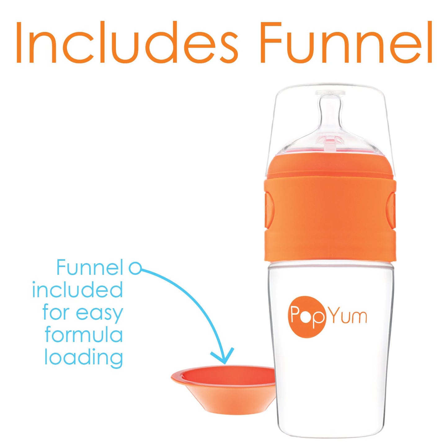 Popyum 9 Oz Orange Anti-Colic Formula Making/Mixing/Dispenser Baby Bottles, 3-Pack (With #2 Nipples)
