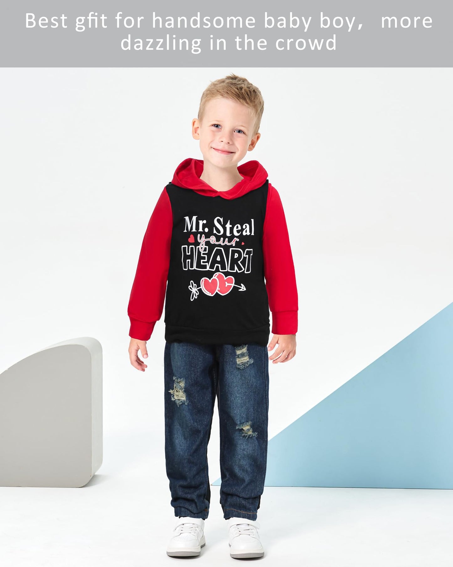 Nzrvaws Baby Boy Clothes 4T Toddler Boy Outfits Valentines Day Hoodie Shirt Ripped Jeans Clothing Infant
