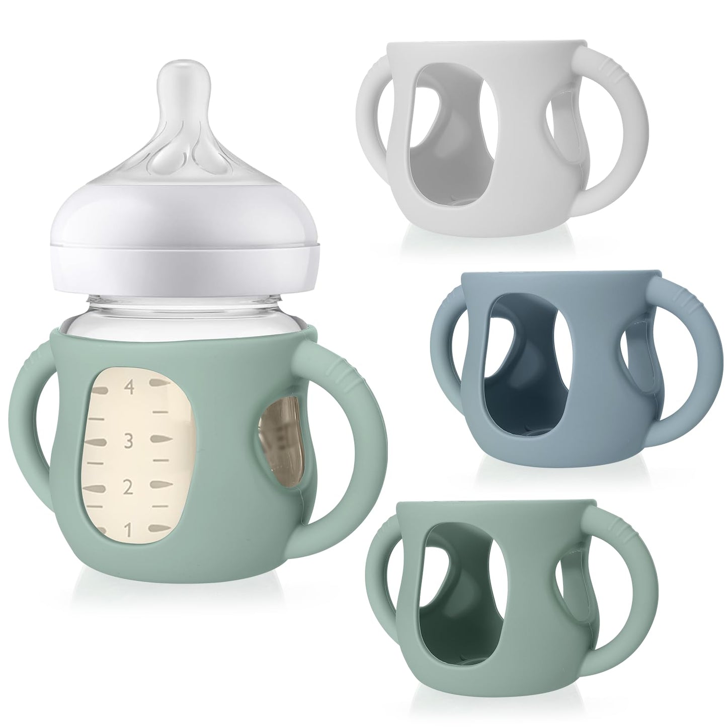 Juome Silicone Sleeves With Handles For Avent Natural Glass Baby Bottle - 3 Pack Anti Breakage Baby Bottles Holder, Compatible W