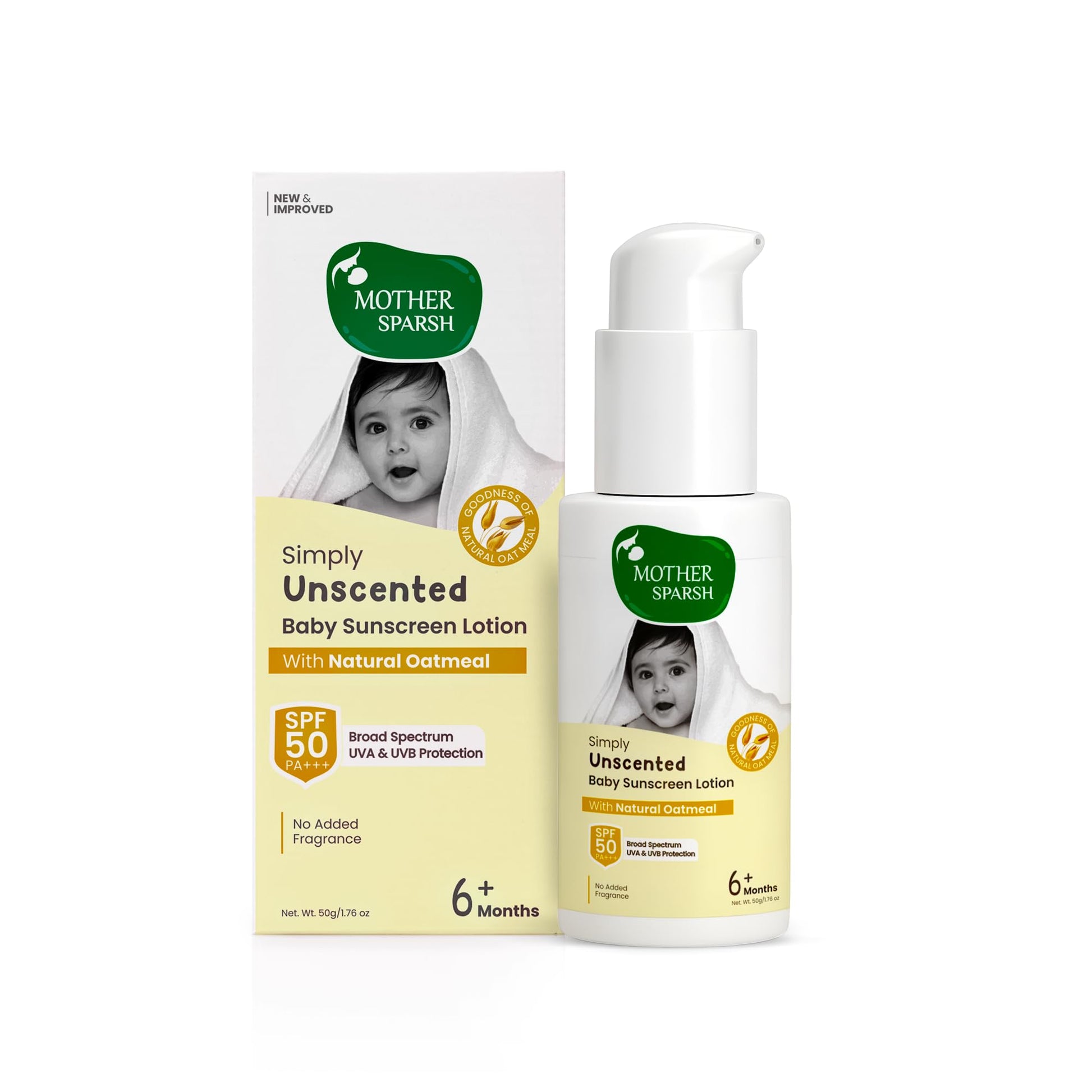 Mother Sparsh Simply Unscented Mineral Baby Sunscreen With Natural Oatmeal 50G, With Spf 50 & Uva/Uvb Protection | Fragrance Fr