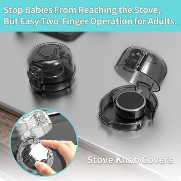 Stove Knob Covers (5-Pack) - Child Proof Gas Stove Knob Locks, Baby Proofing Safety Covers For Gas Stoves & Ovens, Heat Resistan