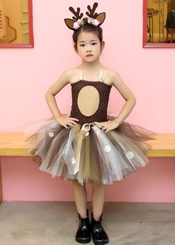 Tutu Dreams Christmas Dress Reindeer Costume For Girls 100Th Day Of School Tutu Dress Deer Antler Headband Gifts Decorations (De
