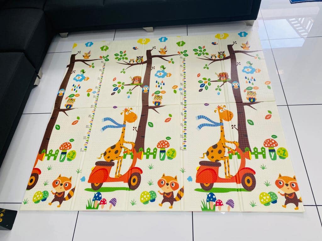 Wengty Double Sided Water Proof Giraffe Mat Extra Large Reversible Baby Play Mat, Bpa Free Learning & Crawling Foldable Foam Mat