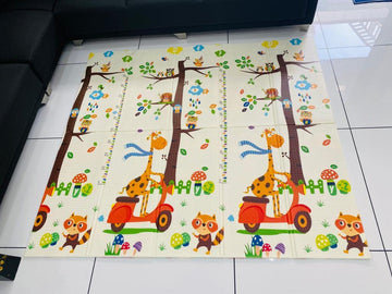 Wengty Double Sided Water Proof Giraffe Mat Extra Large Reversible Baby Play Mat, Bpa Free Learning & Crawling Foldable Foam Mat
