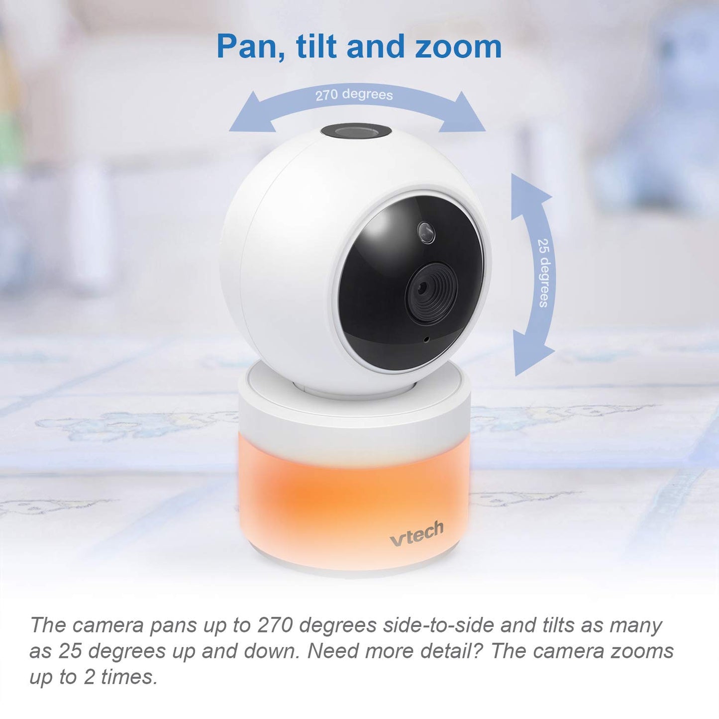 Vtech Vm5463-2 Baby Monitor 5' Screen With 2 Cameras, Pan-Tilt- Zoom, Night Light, Glow On The Ceiling Projector, Two-Way Talk,
