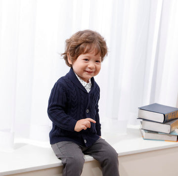 Feidoog Infant Baby Boys Cardigan Crochet Sweater V-Neck,Toddler Knit Button Up Knitted Pattern Pullover Sweatshirt,Blue,18-24