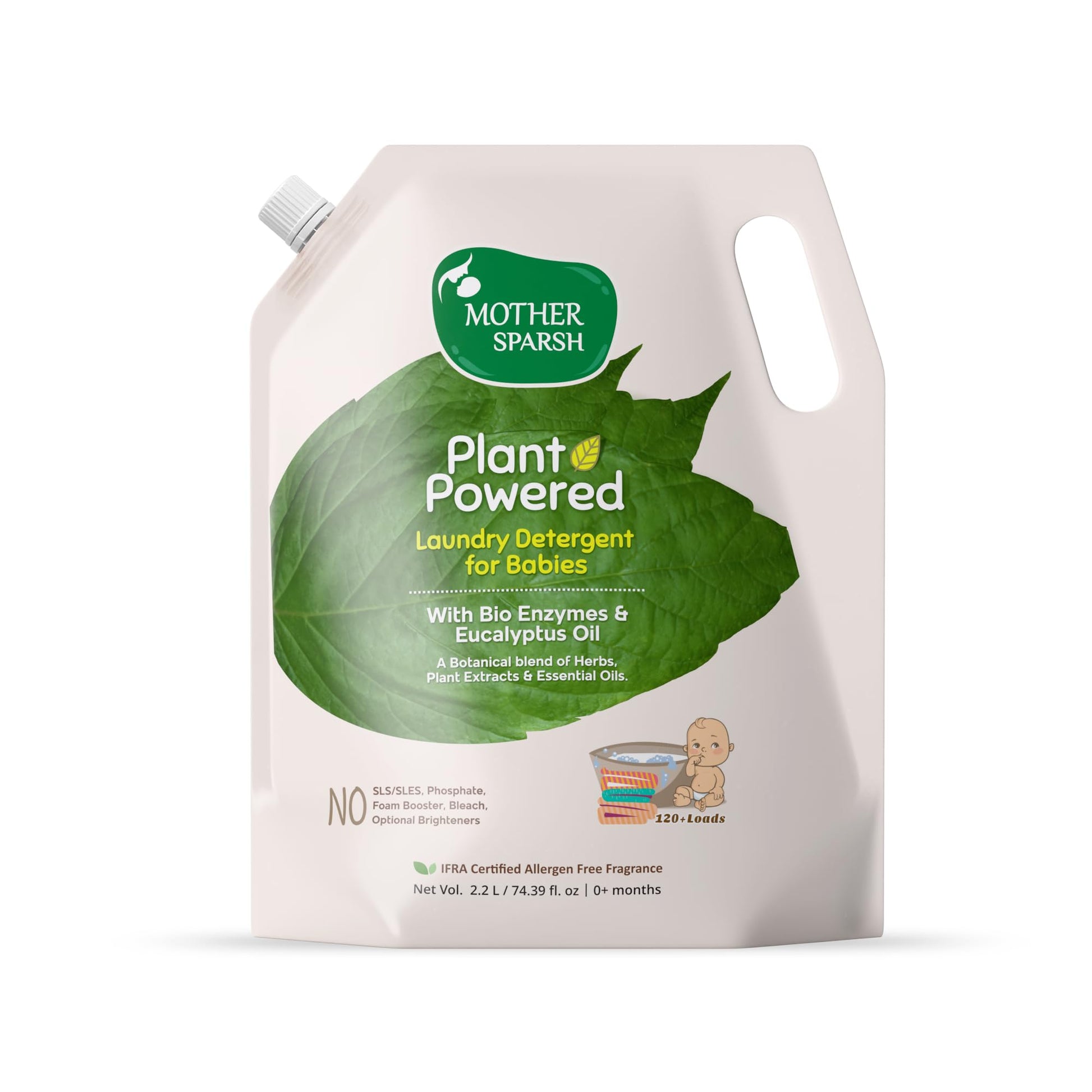 Mother Sparsh Plant Powered Baby Laundry Liquid Detergent (2.2 Litres) With Bio  Enzymes And Eucalyptus Oil | Natural Baby Dete