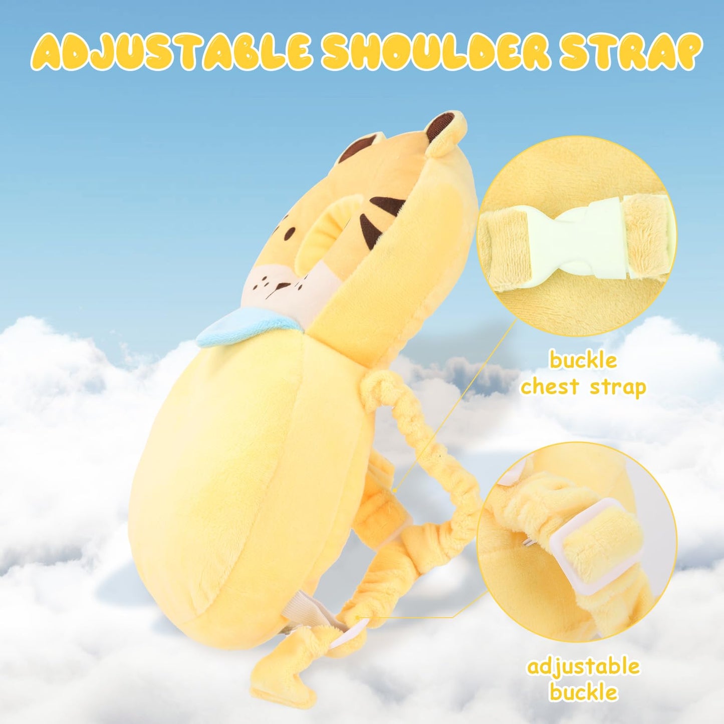 Baby Head Protection Backpack - Soft & Comfortable, Cute Cartoon Design, Cute-Tiger