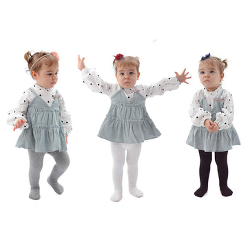 Epeius Infants Baby Girls Seamless Cable Knit Solid Cotton Tights For 6-12 Months,White/Black/Grey (Pack Of 3)